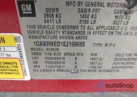2014 GMC Acadia Sle-1 from USA, damaged, VIN 1GKKRNED1EJ199685